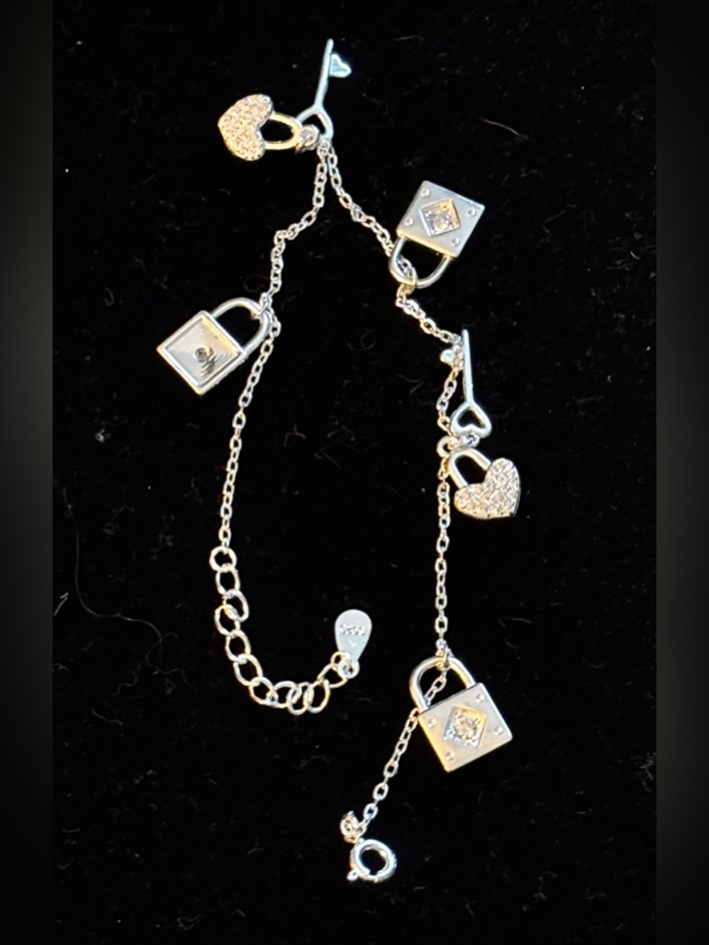 Silver Padlock & Heart Charm Bracelet - Women's Silver Charm Bracelet
